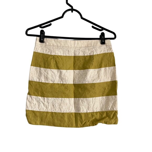 J Crew Beige Chartreuse Striped Linen Blend Mini Skirt Size 0 - Picture 5 of 5